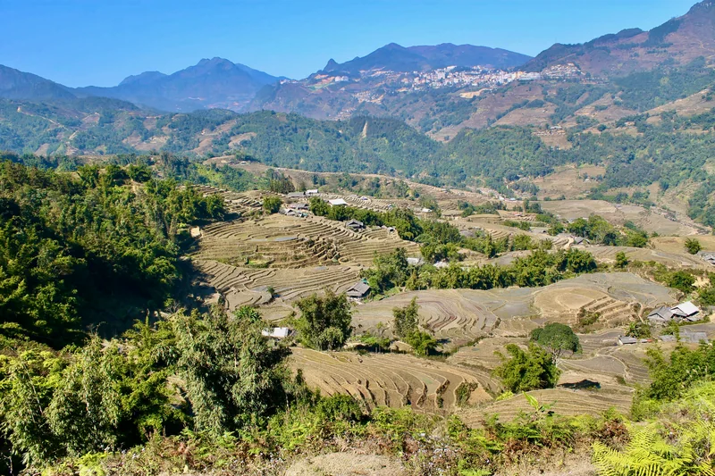 Ruộng bậc thang và núi đồi ở Sa Pa