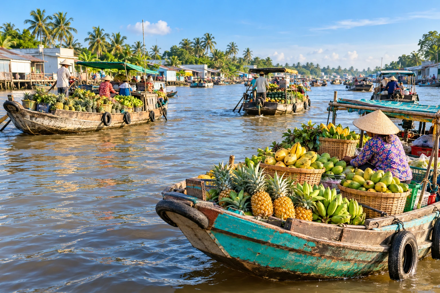 Sông nước miền Tây và chợ nổi · minh họa AI