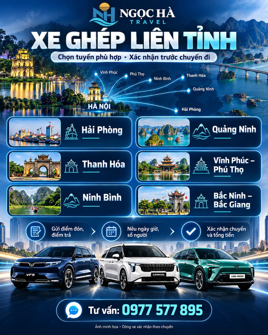 Các nhóm tuyến xe ghép liên tỉnh Ngọc Hà Travel, tư vấn 0977 577 895